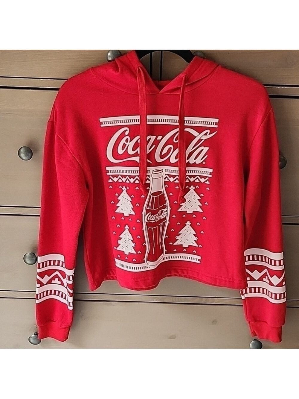 Coca Cola Christmas Hoodie Cropped Draw String  Womens / Juniors Size S